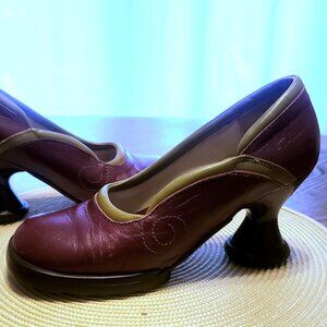 John Fluevog Mini Lily Darling Heels Women's 7.5 Burgundy/Lime Retro